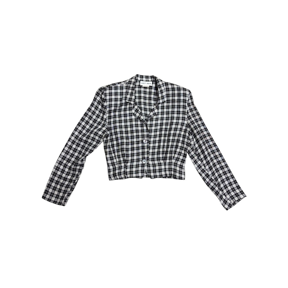 Wet Seal Vintage Cropped Blazer Black White Plaid 90s Academic Jacket Women S